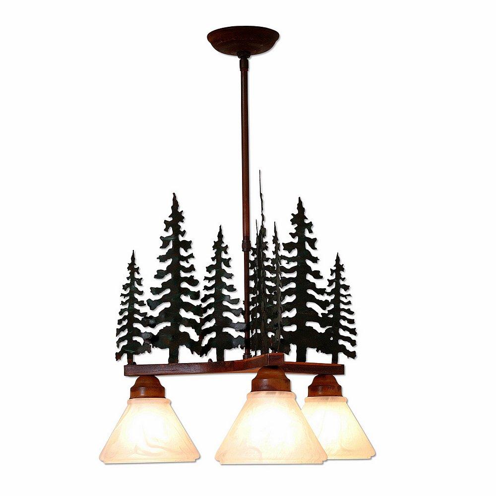 Cedarwood Chandelier 3 light - Cedar Tree - Opal White Cone Glass - Cedar Green