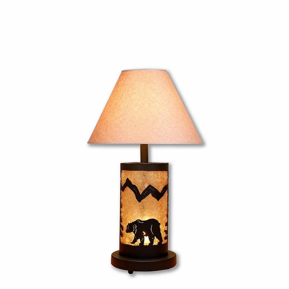 Cascade Desk Lamp - Mountain Bear - Almond Mica Shade - Black Iron Finish