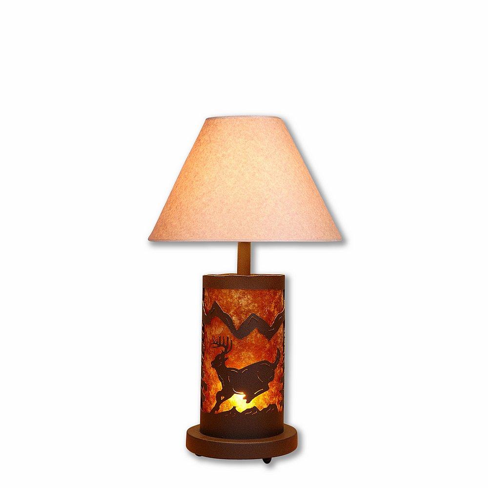 Cascade Desk Lamp - Mountain Deer - Amber Mica Shade - Rustic Brown Finish