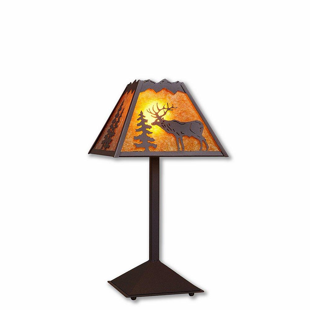 Rocky Mountain Desk Lamp - Valley Elk - Amber Mica Shade - Rustic Brown Finish