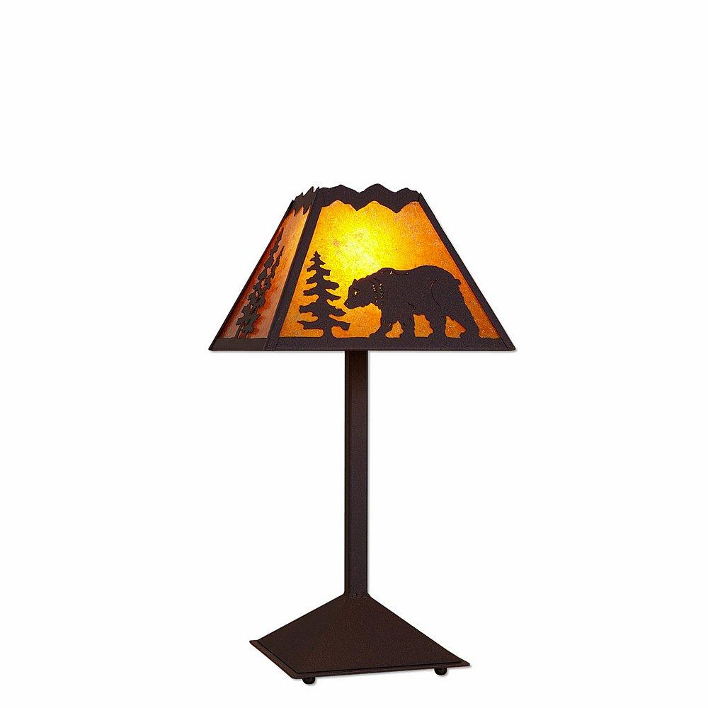 Rocky Mountain Desk Lamp - Mountain Bear - Amber Mica Shade - Dark Bronze Metallic Finish