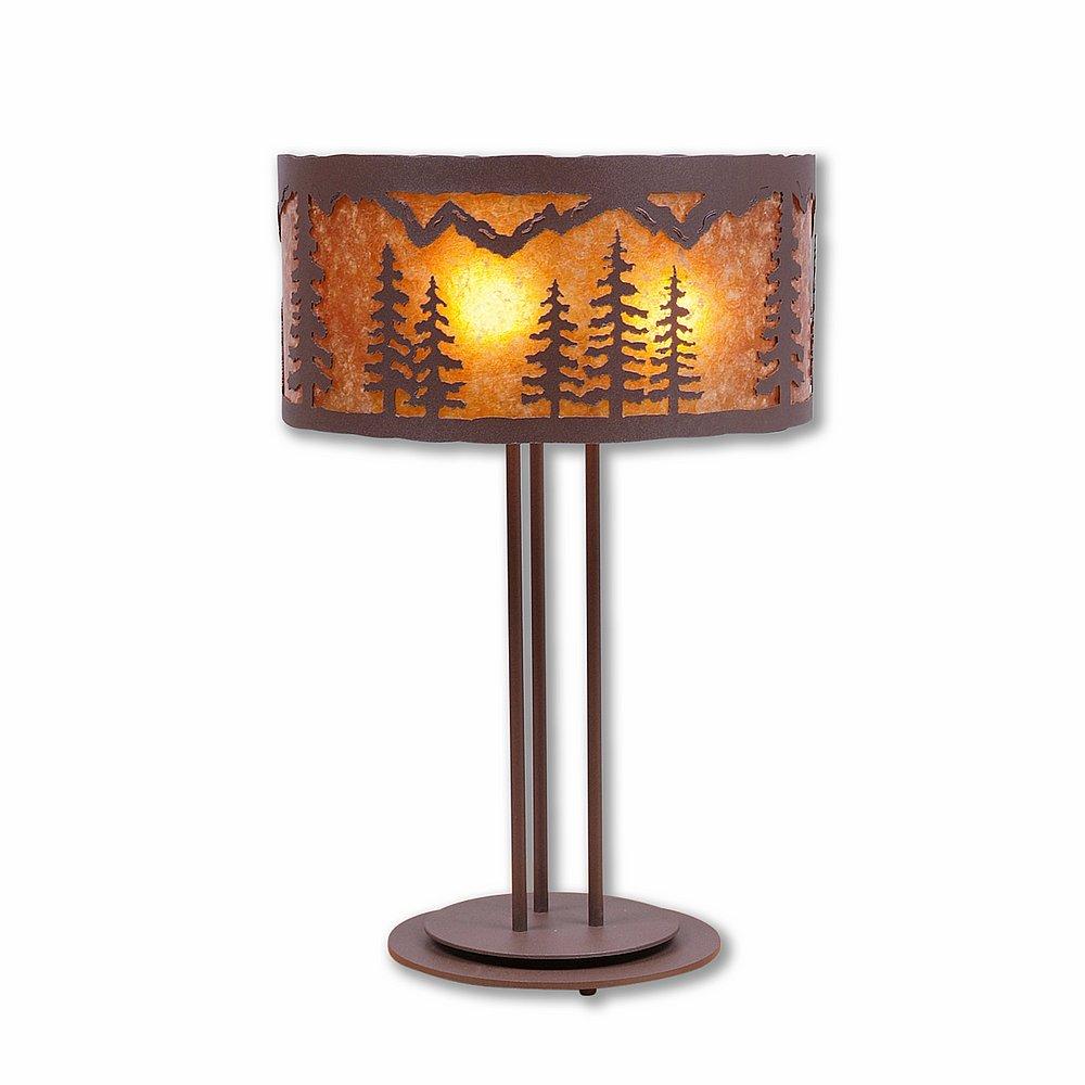 Kincaid Desk Lamp - Spruce Tree - Amber Mica Shade - Rustic Brown Finish