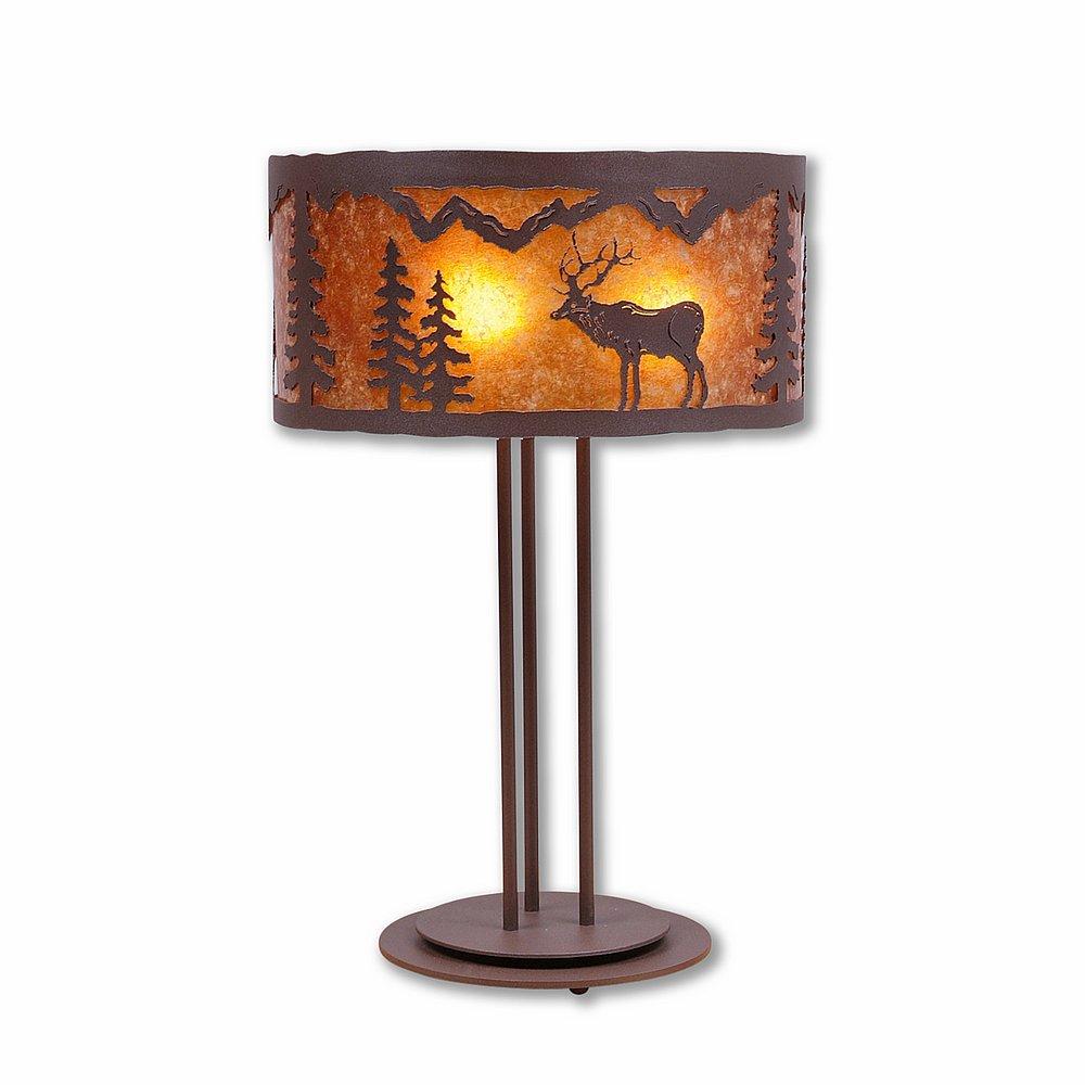 Kincaid Desk Lamp - Valley Elk - Amber Mica Shade - Rustic Brown Finish