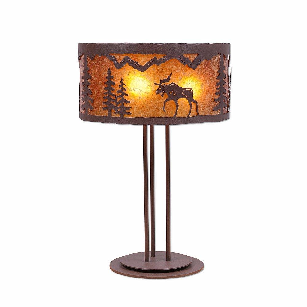 Kincaid Desk Lamp - Mountain Moose - Amber Mica Shade - Rustic Brown Finish