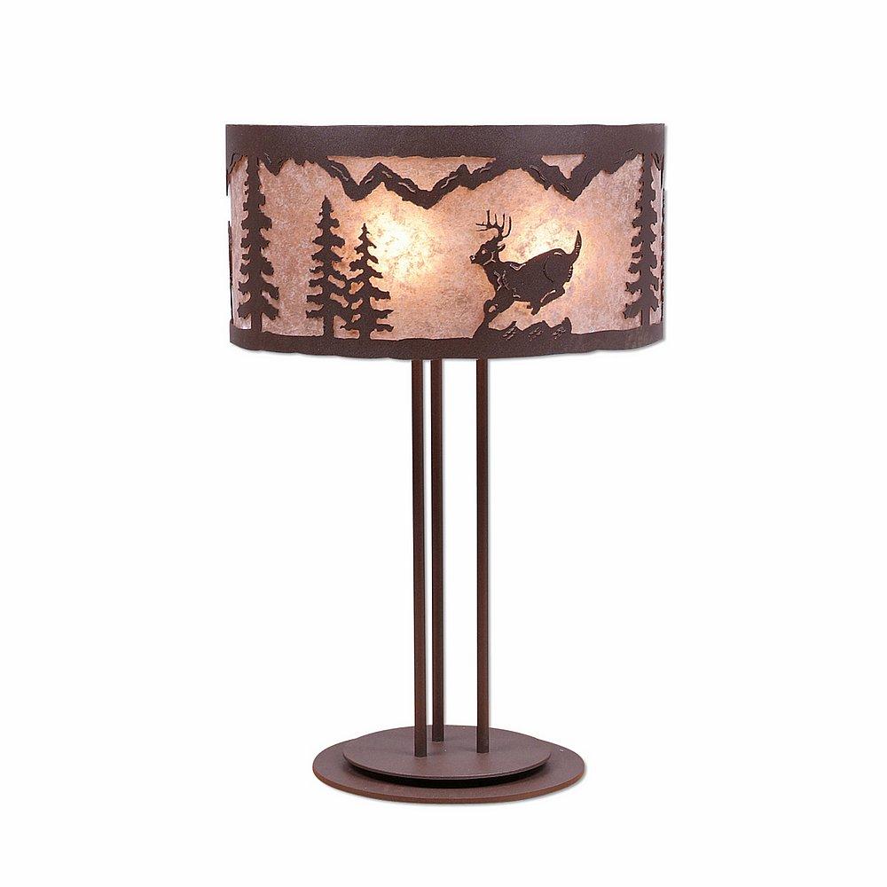 Kincaid Desk Lamp - Mountain Deer - Almond Mica Shade - Rustic Brown Finish