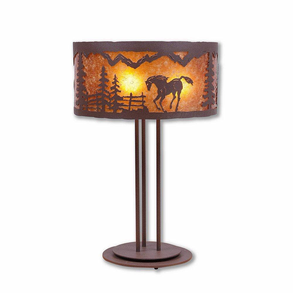 Kincaid Desk Lamp - Mountain Horse - Amber Mica Shade - Rustic Brown Finish