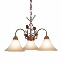 Avalanche Ranch Lighting H43620CT-04 - Cedarlake Triple Chandelier - Pine Cone - Two-Toned Amber Cream Cone Glass - Pine Tree Green