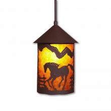 Avalanche Ranch Lighting M24535AM-ST-27 - Cascade Pendant Medium - Mountain Horse - Amber Mica Shade - Rustic Brown Finish - Adjustable Stem