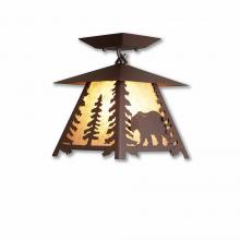 Avalanche Ranch Lighting M47525AL-27 - Smoky Mountain Close-to-Ceiling Small - Mountain Bear - Almond Mica Shade - Rustic Brown Finish