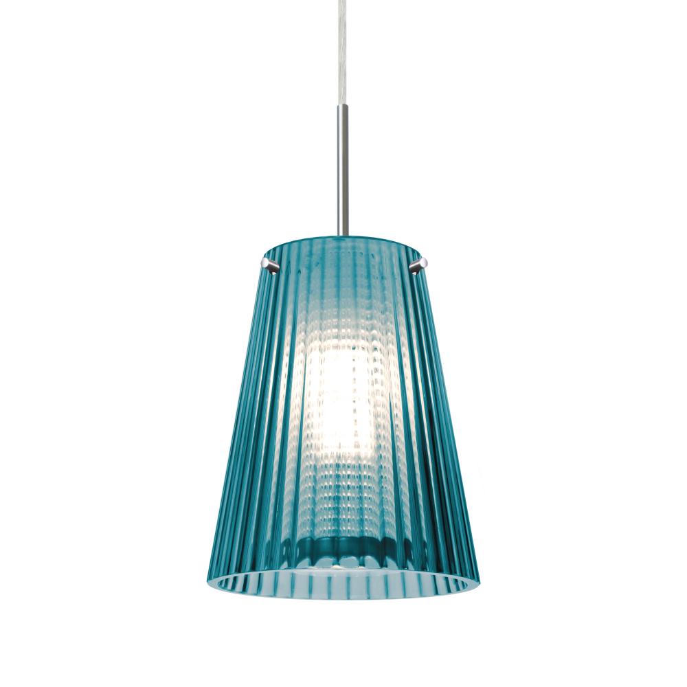 Besa Dion Pendant, Blue Shade, Black Finish, 1x9W LED