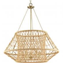 Progress P400324-163 - Laila Collection Five-Light Vintage Brass Coastal Chandelier with Woven Jute Accents