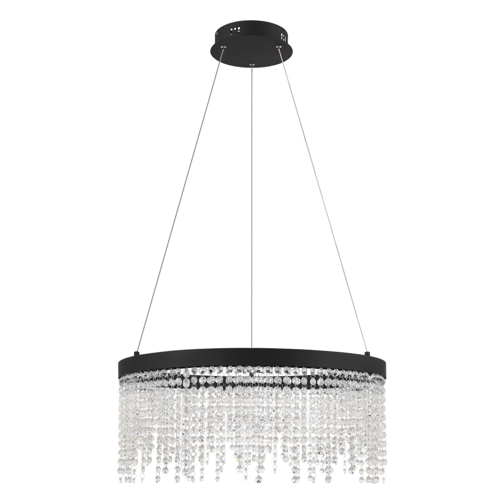 LED Pendant w/ Black Finish & Clear Glass Crystal Strands
