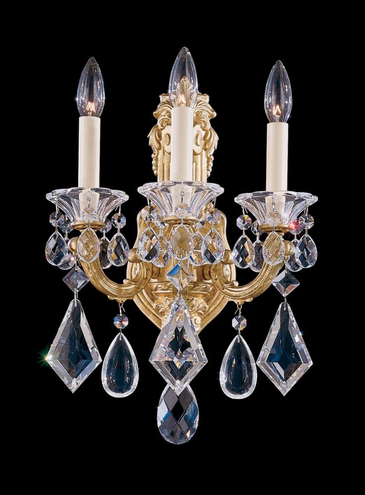 La Scala 3 Light 120V Wall Sconce in French Gold with Heritage Handcut Crystal