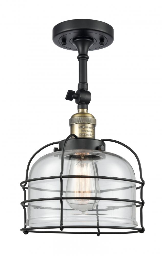Bell Cage - 1 Light - 9 inch - Black Antique Brass - Adjustable Semi-Flush Mount