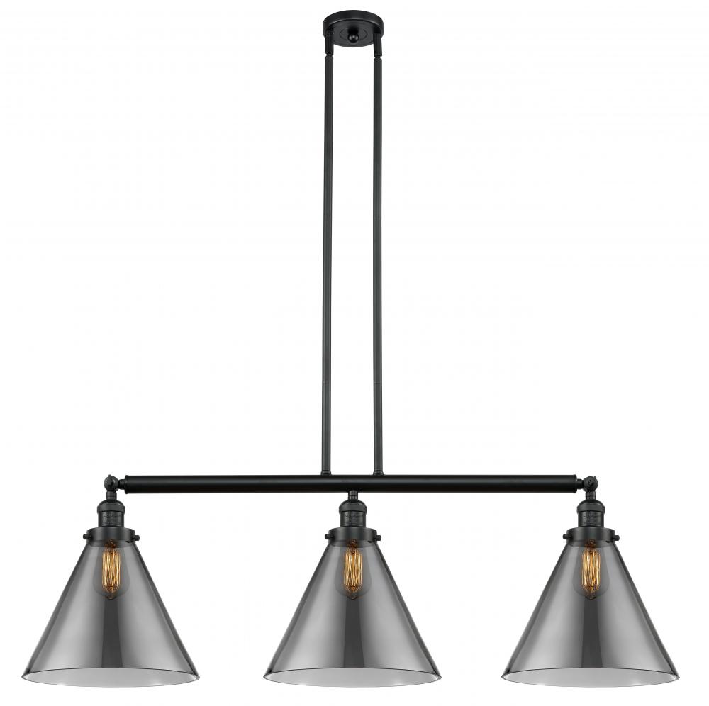 Cone - 3 Light - 44 inch - Matte Black - Stem Hung - Adjustable Island Light