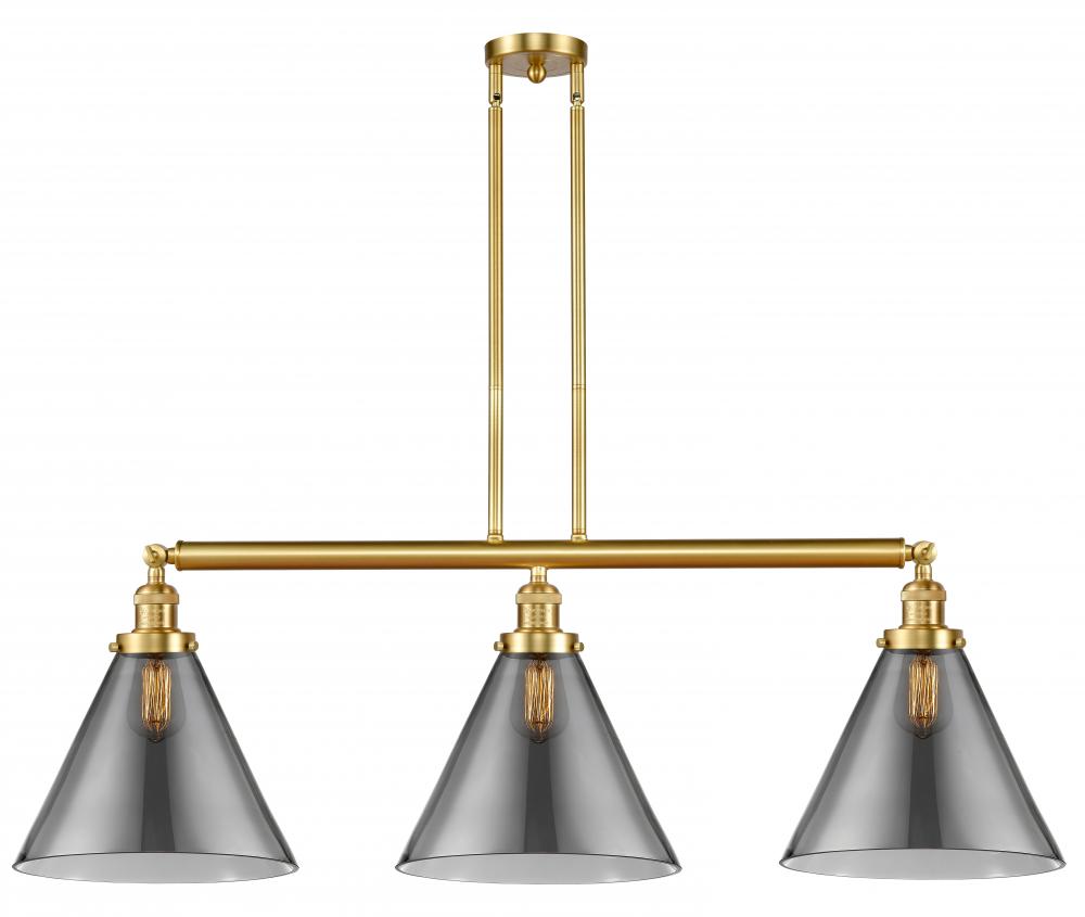 Cone - 3 Light - 44 inch - Satin Gold - Stem Hung - Adjustable Island Light