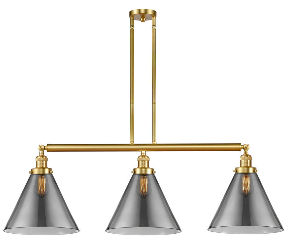 Cone - 3 Light - 44 inch - Satin Gold - Stem Hung - Adjustable Island Light