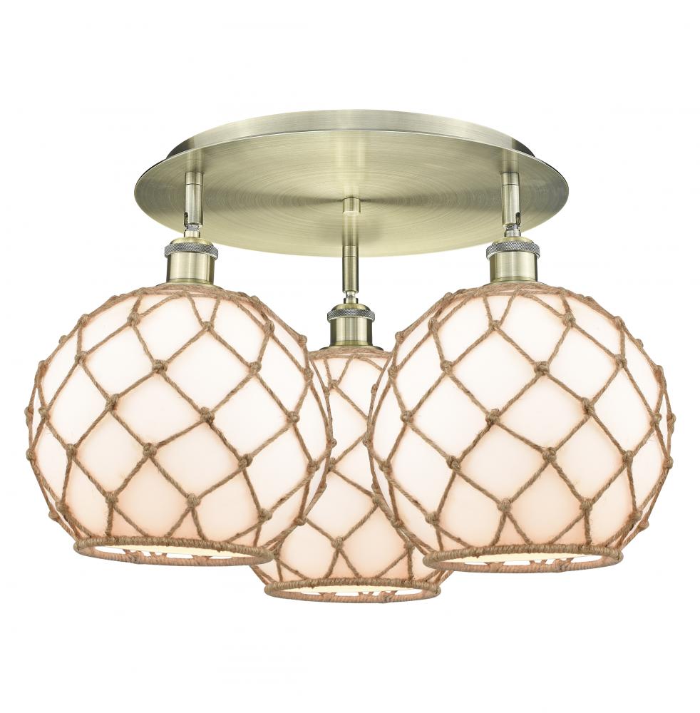 Farmhouse Rope - 3 Light - 22 inch - Antique Brass - Flush Mount