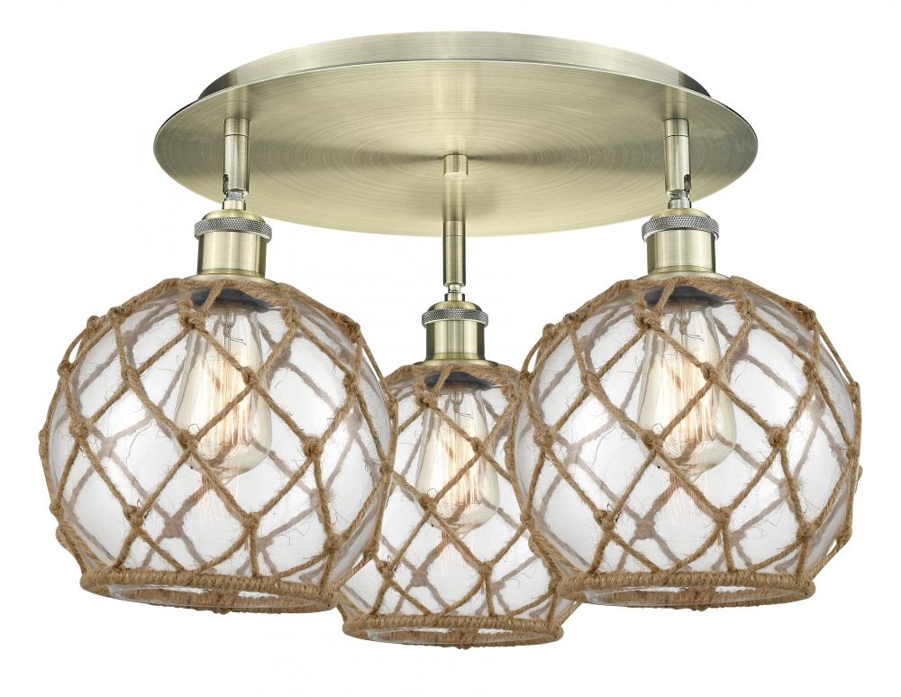 Farmhouse Rope - 3 Light - 20 inch - Antique Brass - Flush Mount