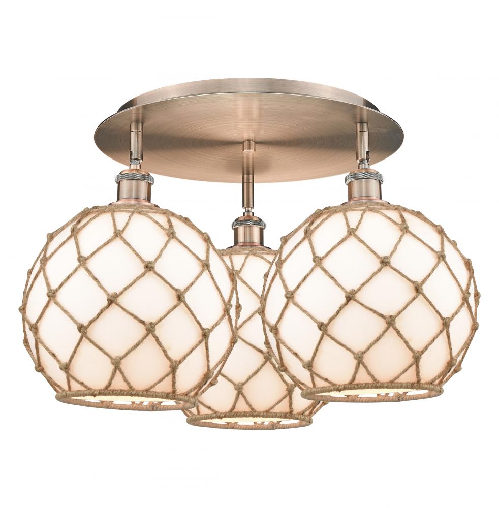 Farmhouse Rope - 3 Light - 22 inch - Antique Copper - Flush Mount