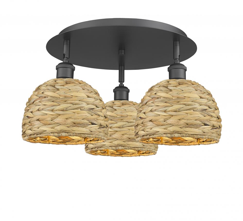 Woven Rattan - 3 Light - 20 inch - Matte Black - Flush Mount