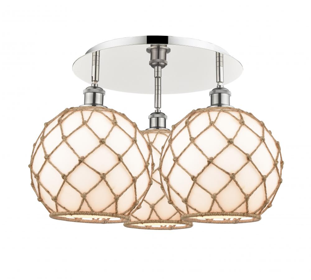 Farmhouse Rope - 3 Light - 22 inch - Polished Nickel - Flush Mount