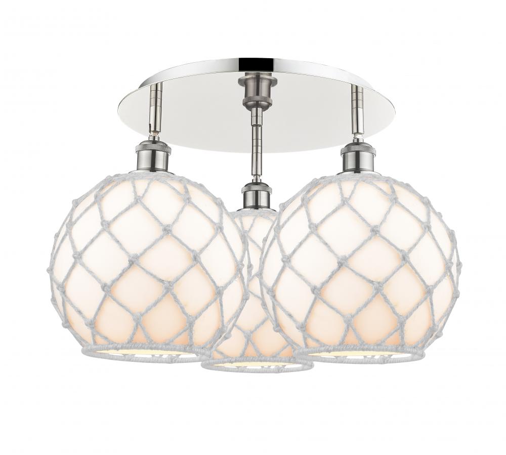 Farmhouse Rope - 3 Light - 22 inch - Polished Nickel - Flush Mount