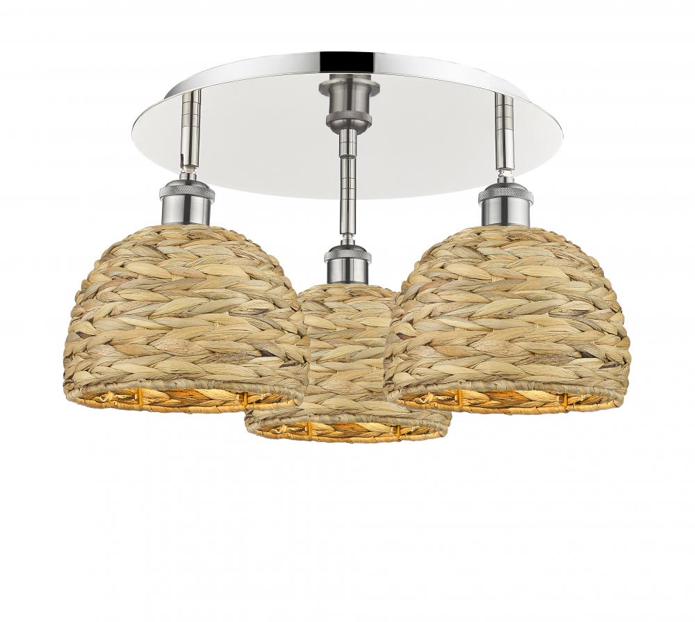 Woven Rattan - 3 Light - 20 inch - Polished Nickel - Flush Mount