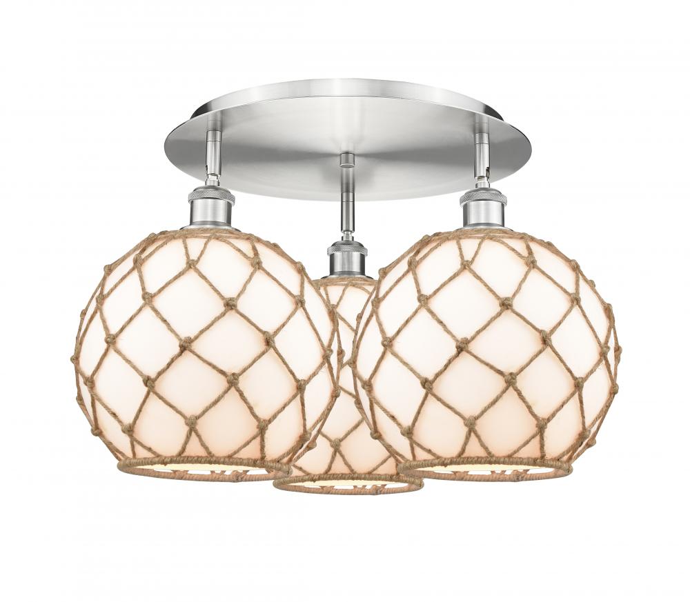 Farmhouse Rope - 3 Light - 22 inch - Satin Nickel - Flush Mount