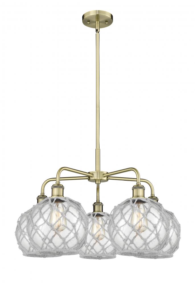 Farmhouse Rope - 5 Light - 27 inch - Antique Brass - Stem hung - Chandelier
