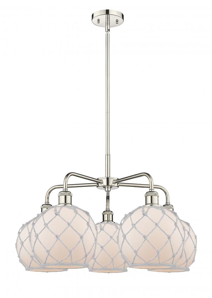 Farmhouse Rope - 5 Light - 27 inch - Polished Nickel - Stem hung - Chandelier