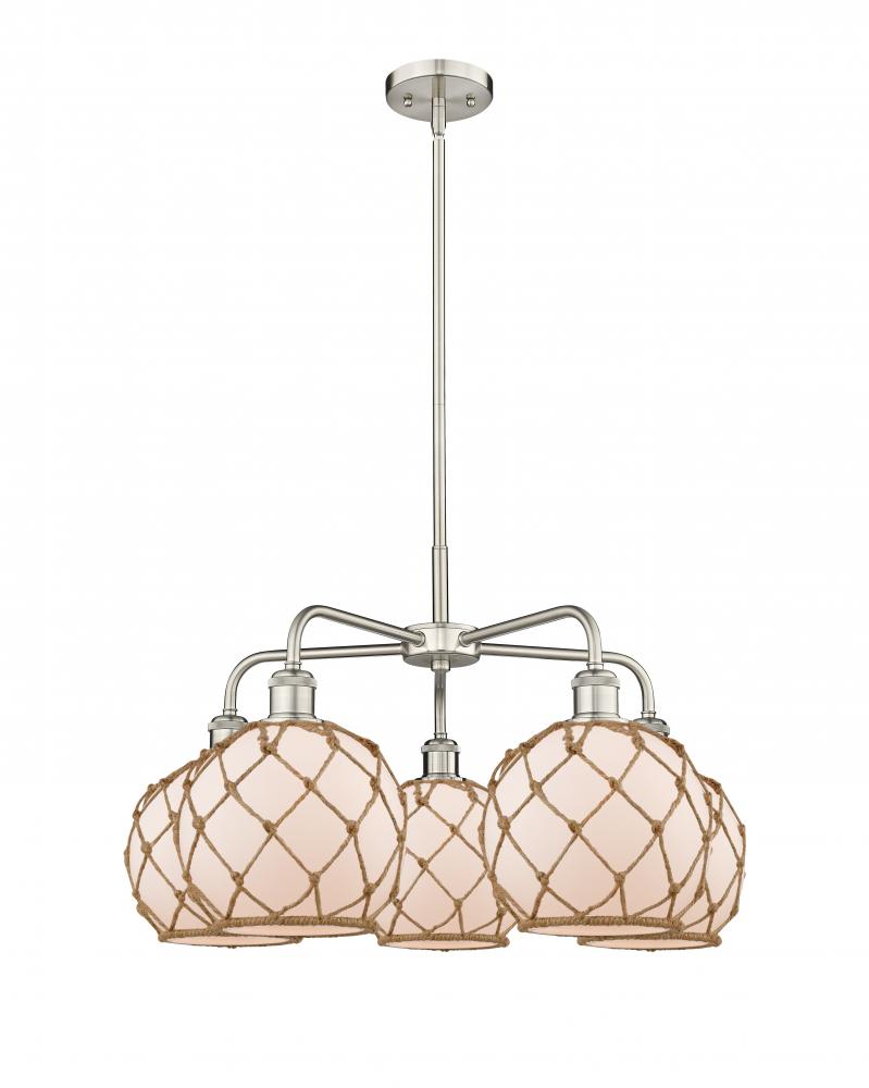 Farmhouse Rope - 5 Light - 27 inch - Satin Nickel - Stem hung - Chandelier