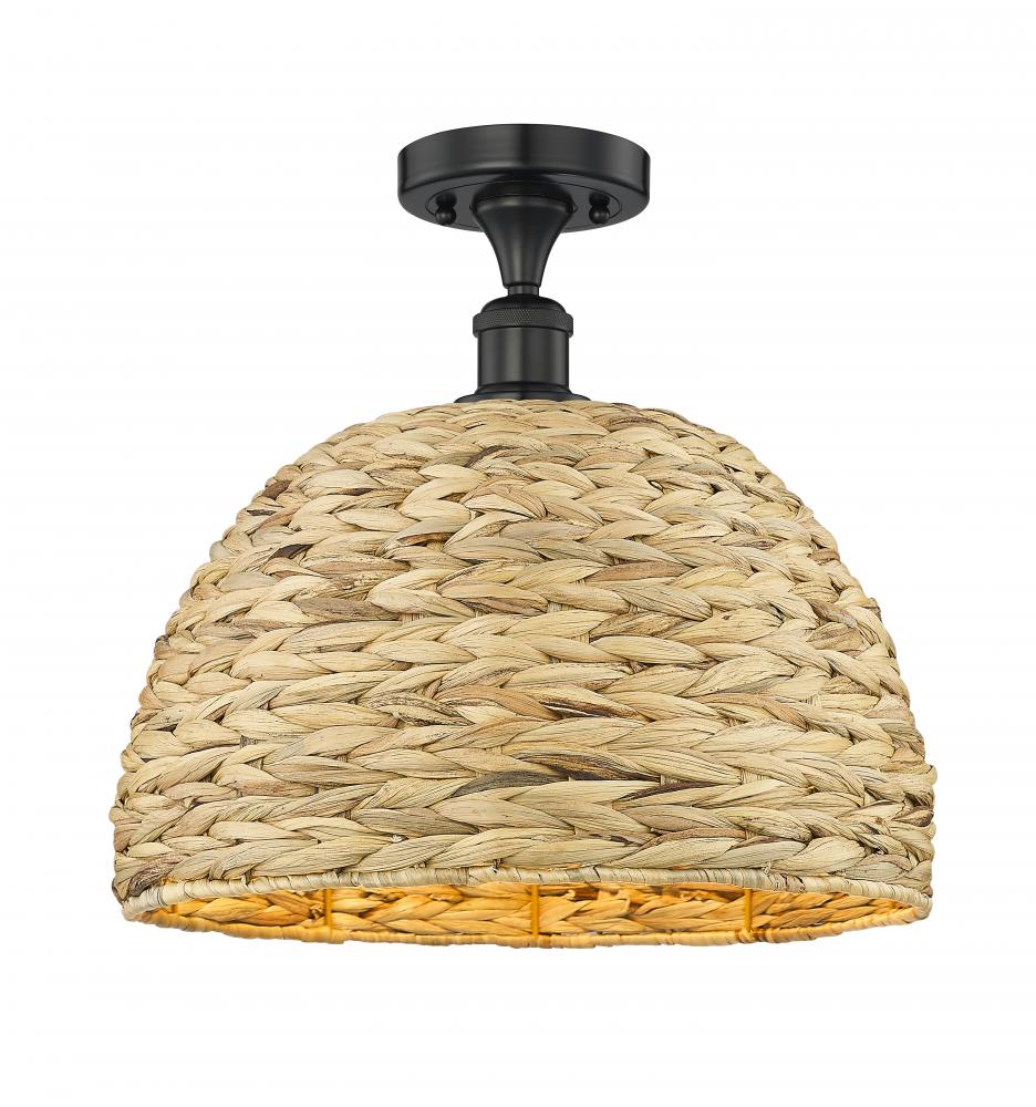 Woven Rattan - 1 Light - 16 inch - Matte Black - Semi-Flush Mount