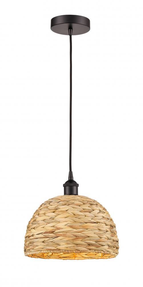 Woven Rattan - 1 Light - 12 inch - Oil Rubbed Bronze - Cord hung - Mini Pendant