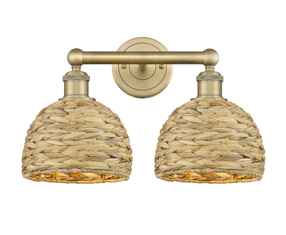 Woven Rattan - 2 Light - 17 inch - Brushed Brass - Bath Vanity Light