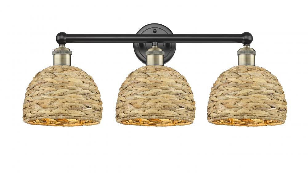 Woven Rattan - 3 Light - 26 inch - Black Antique Brass - Bath Vanity Light