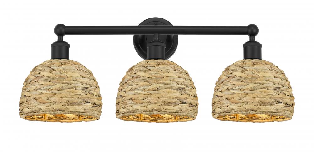 Woven Rattan - 3 Light - 26 inch - Matte Black - Bath Vanity Light