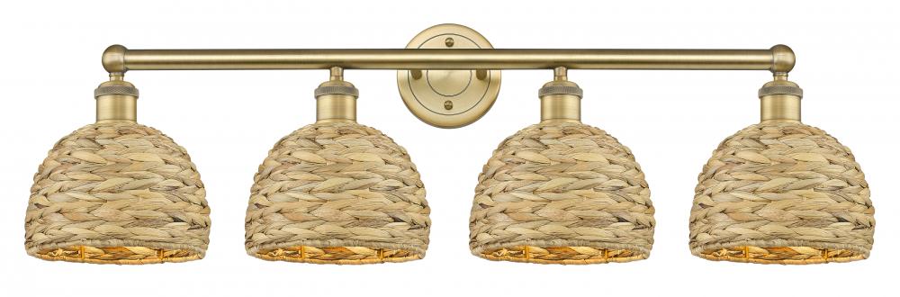 Woven Rattan - 4 Light - 35 inch - Brushed Brass - Bath Vanity Light