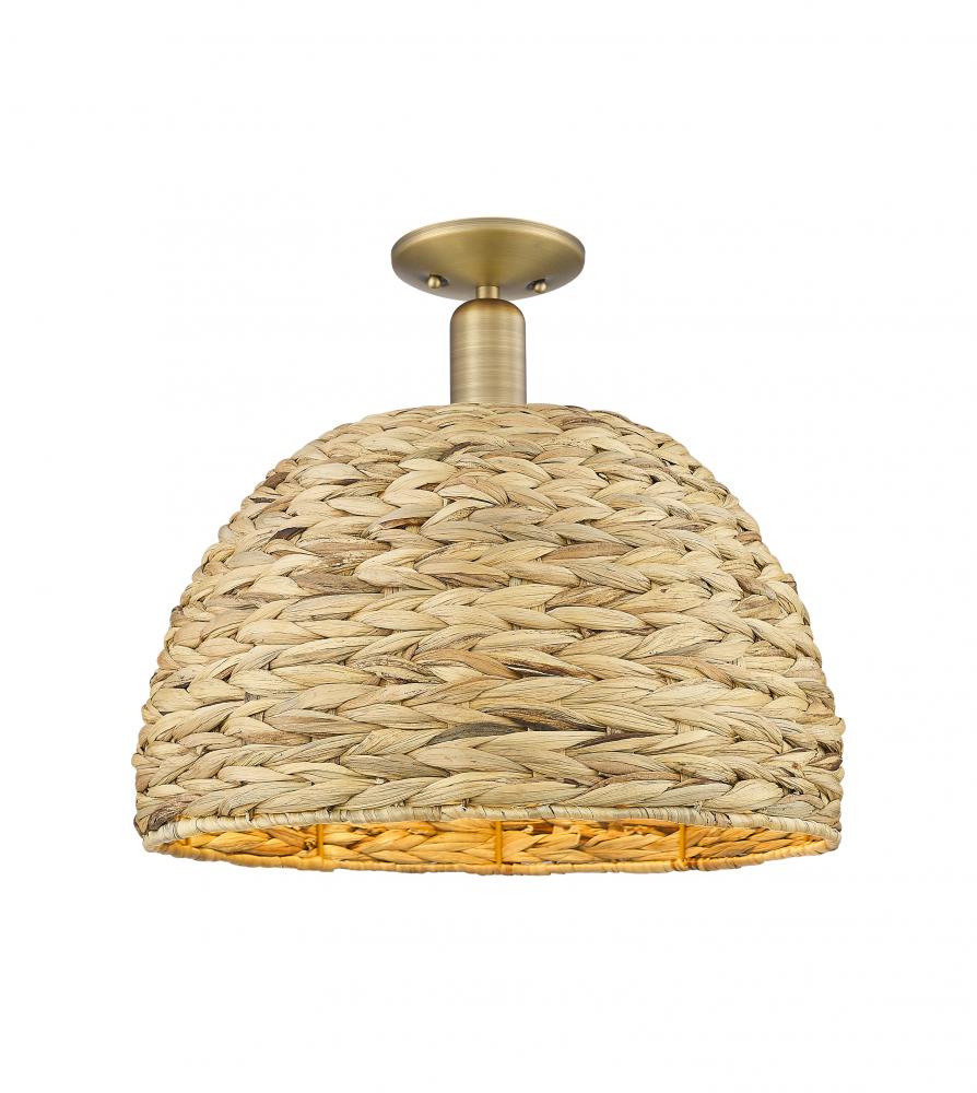 Woven Rattan - 1 Light - 16 inch - Antique Brass - Semi-Flush Mount