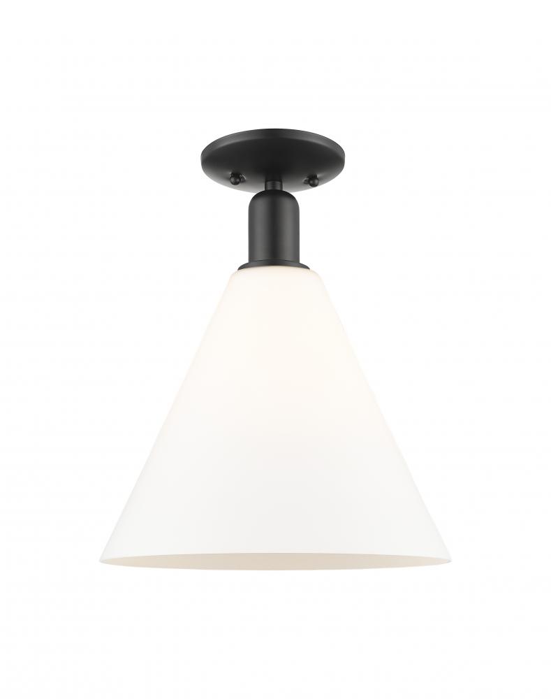 Berkshire Glass - 1 Light - 12 inch - Matte Black - Semi-Flush Mount