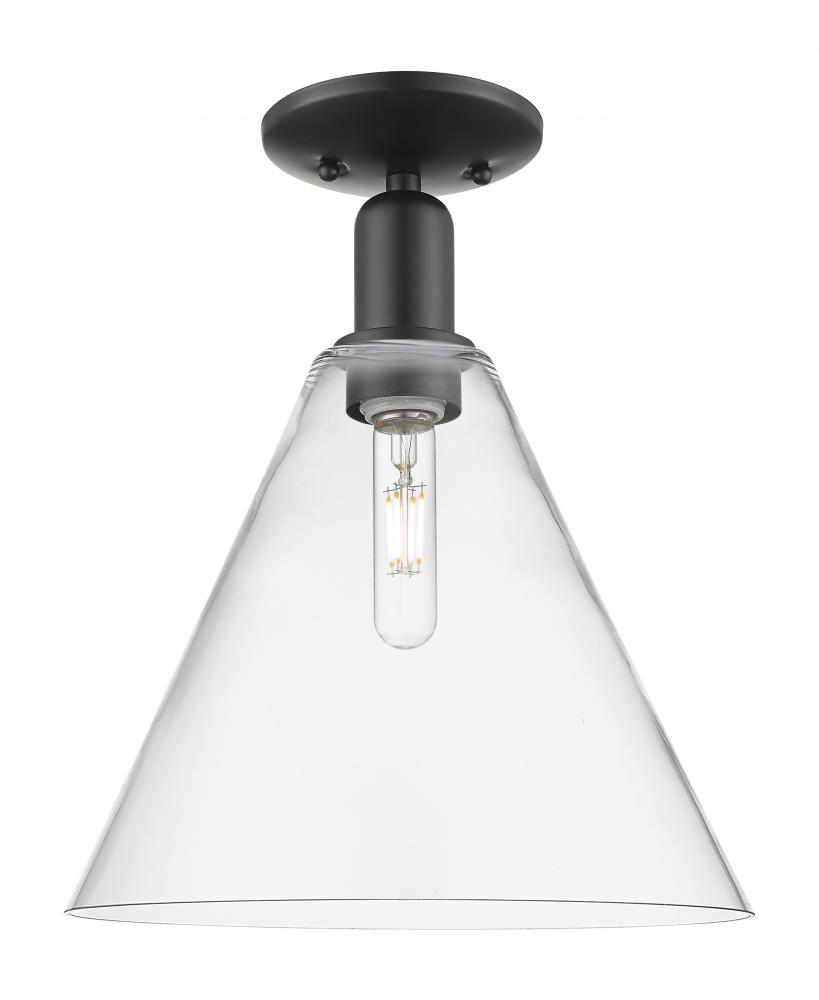Berkshire Glass - 1 Light - 12 inch - Matte Black - Semi-Flush Mount