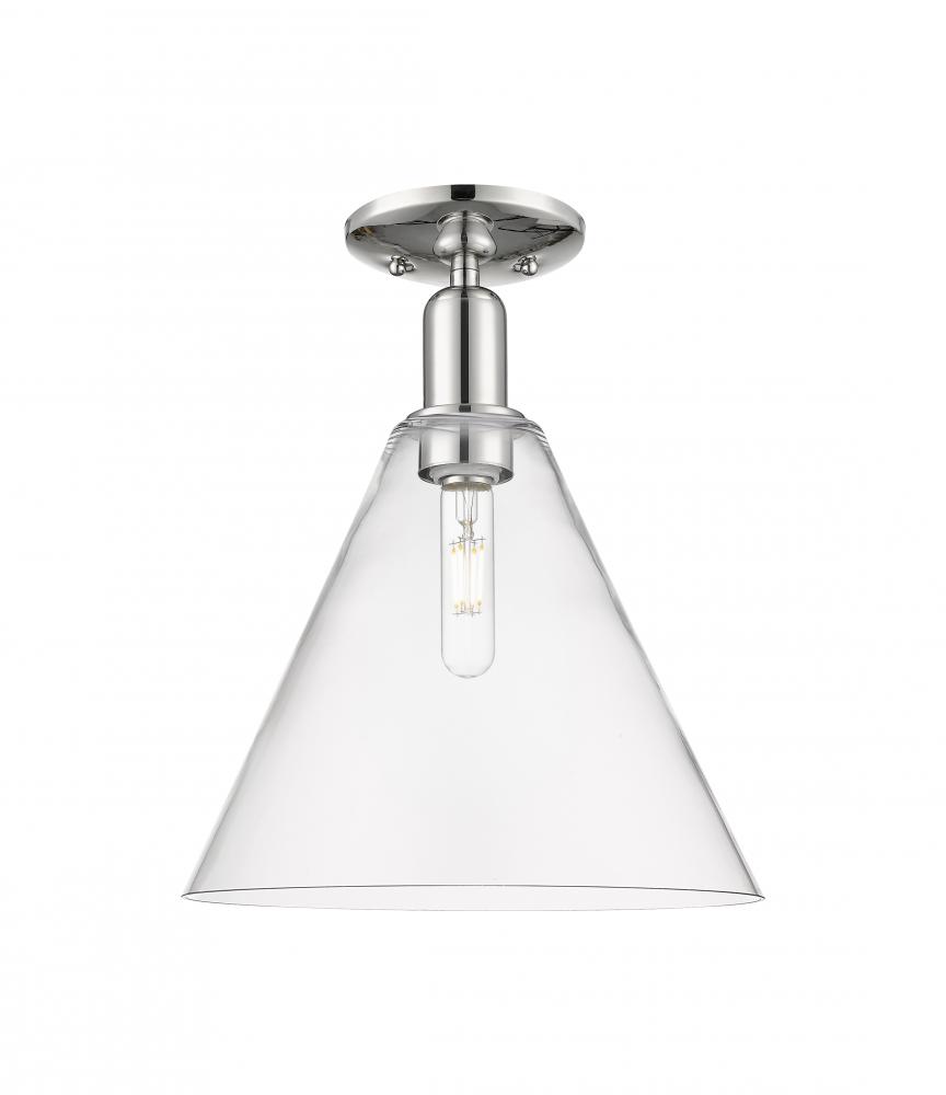 Berkshire Glass - 1 Light - 12 inch - Polished Nickel - Semi-Flush Mount