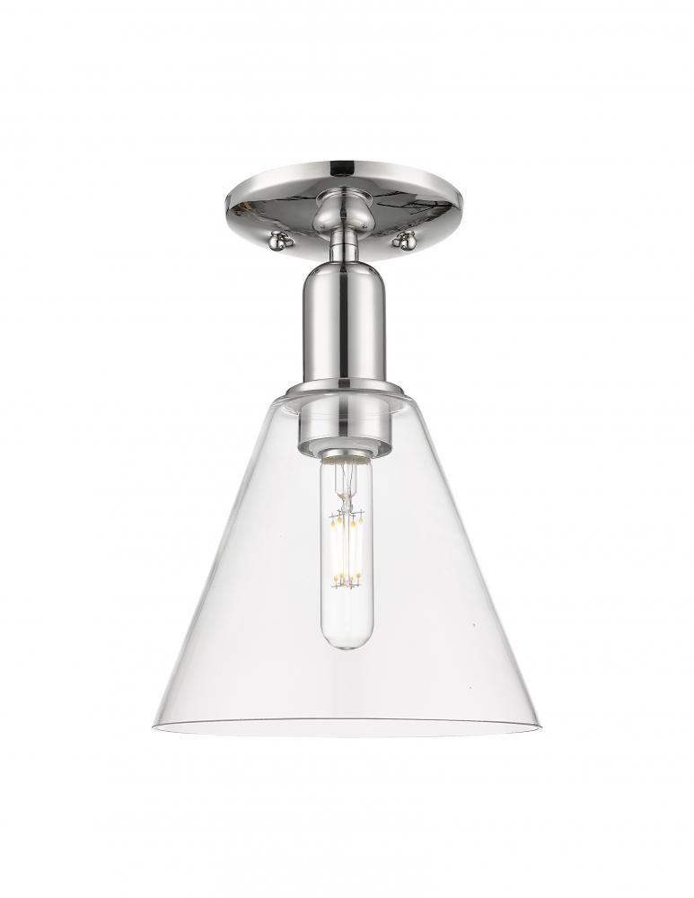 Berkshire Glass - 1 Light - 8 inch - Polished Nickel - Semi-Flush Mount