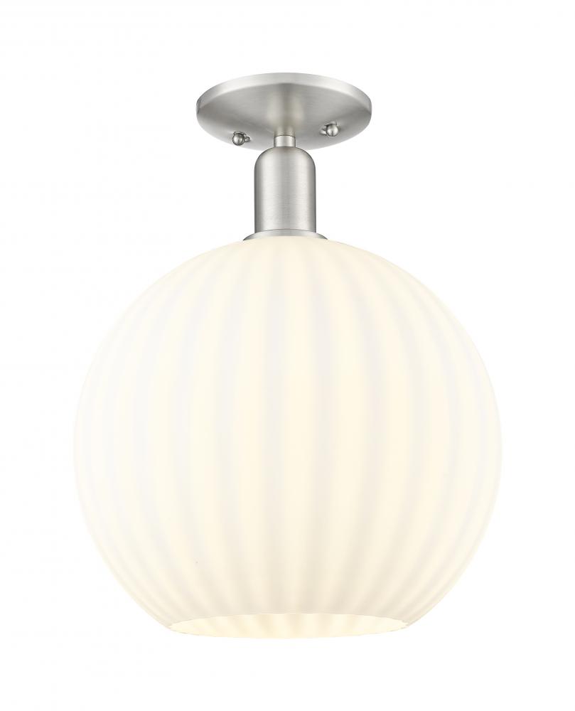 White Venetian - 1 Light - 12 inch - Brushed Satin Nickel - Semi-Flush Mount