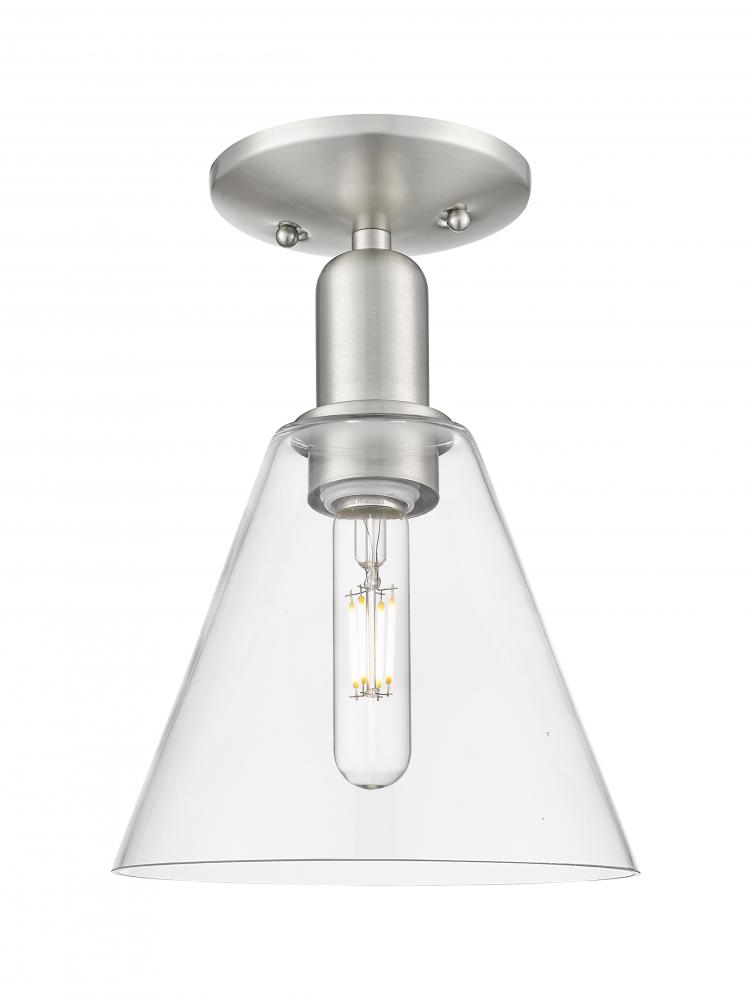 Berkshire Glass - 1 Light - 8 inch - Brushed Satin Nickel - Semi-Flush Mount