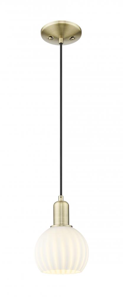 White Venetian - 1 Light - 6 inch - Polished Chrome - Cord hung - Mini Pendant