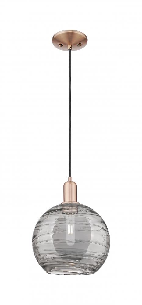 Athens Deco Swirl - 1 Light - 10 inch - Antique Copper - Cord hung - Mini Pendant