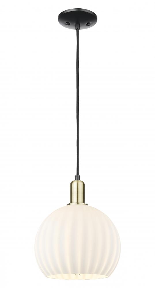 White Venetian - 1 Light - 10 inch - Antique Brass - Cord hung - Mini Pendant