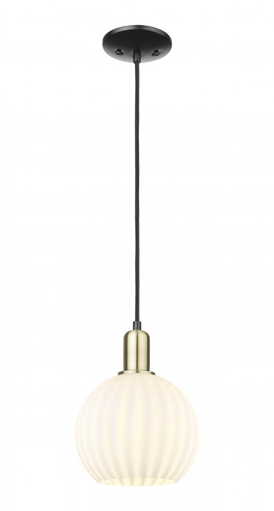 White Venetian - 1 Light - 8 inch - Black Antique Brass - Cord hung - Mini Pendant