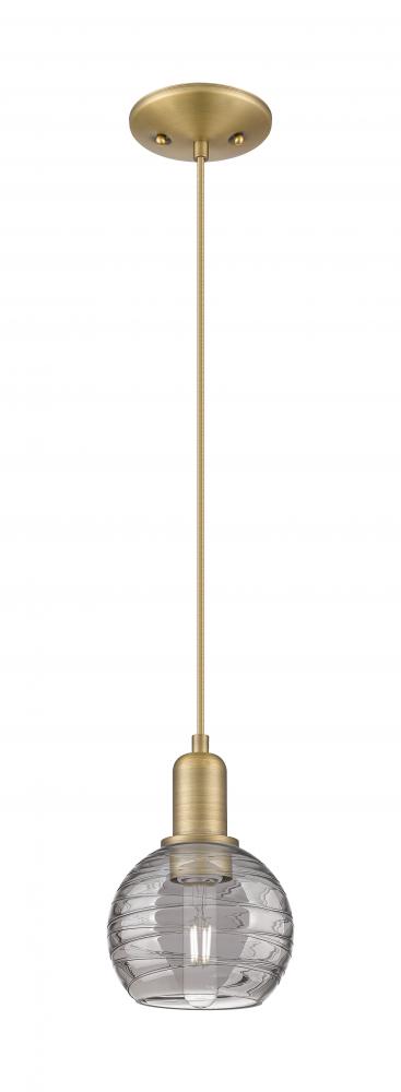 Athens Deco Swirl - 1 Light - 6 inch - Brushed Brass - Cord hung - Mini Pendant